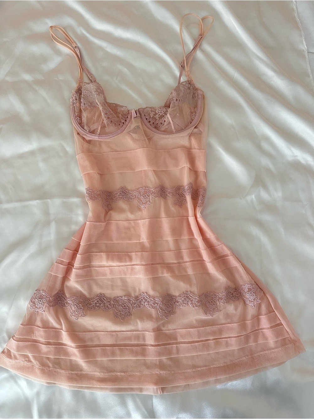 La Perla Sheer Lace Trim Slip Dress in Blush Pink